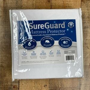 NEW Sure Guard Mattress Protector Twin 100% Waterproof White Hypoallergenic